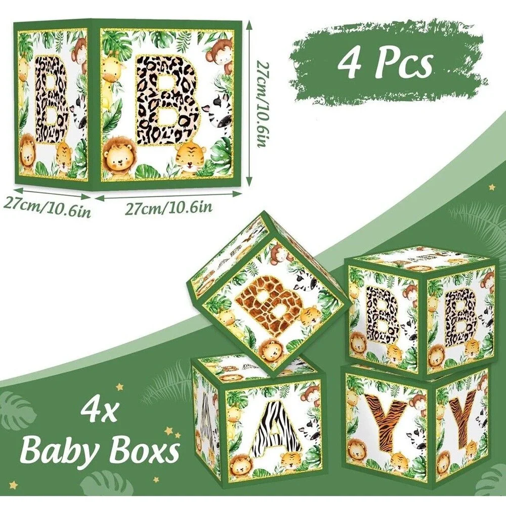 Bessmoso Jungle Baby Shower Blocks - 4‎ And Latex Balloons